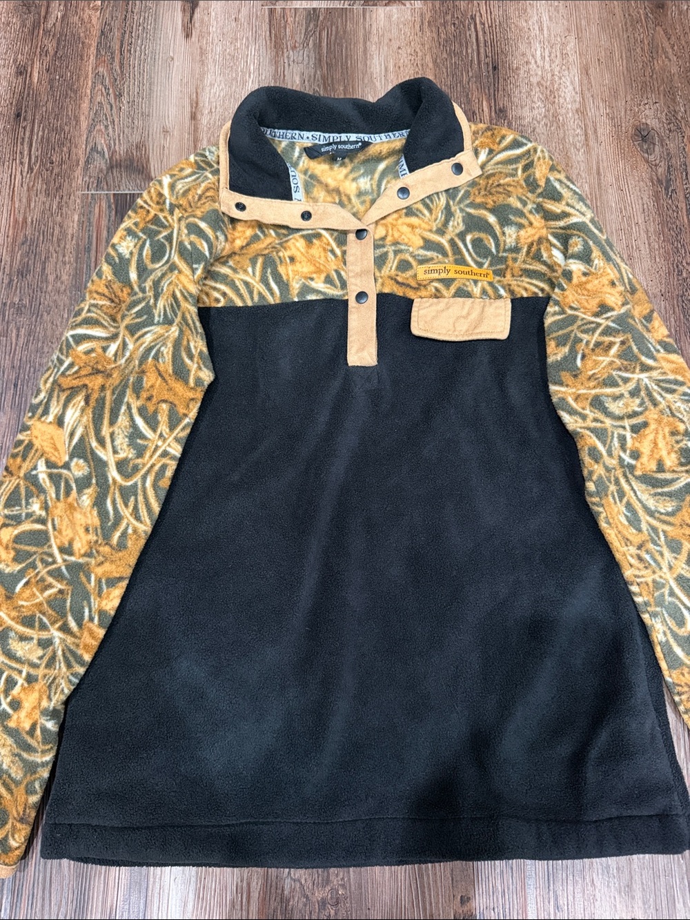 Simply Southern Black Pullover with Mustard Leaf Print Accents